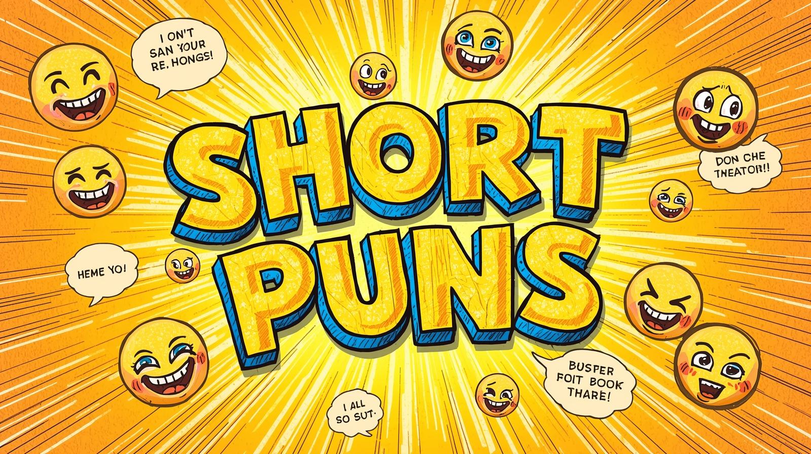 colorful short puns illustration with laughing emojis and joke speech bubbles